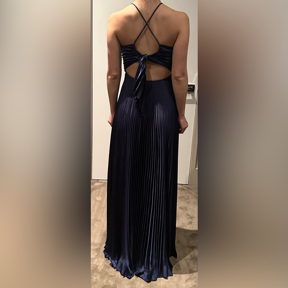 Aries Satin Pleated Dress in Riviera (navy blue)
